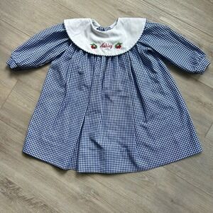 Girls Kelly's Kids Blue White Gingham Dress Ashley Long Sleeve Collar 4T